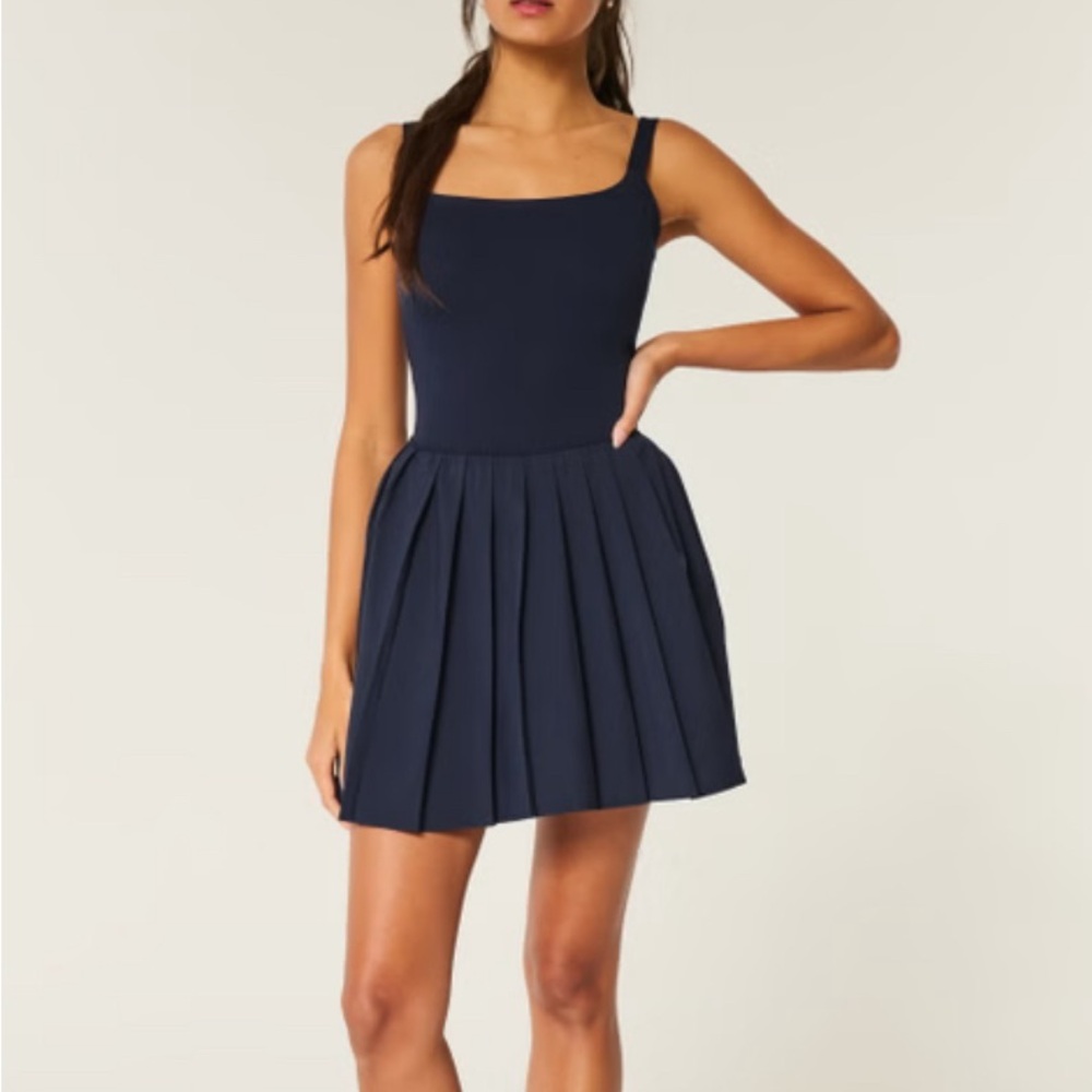 Black active wear Pleated Dress with shorts